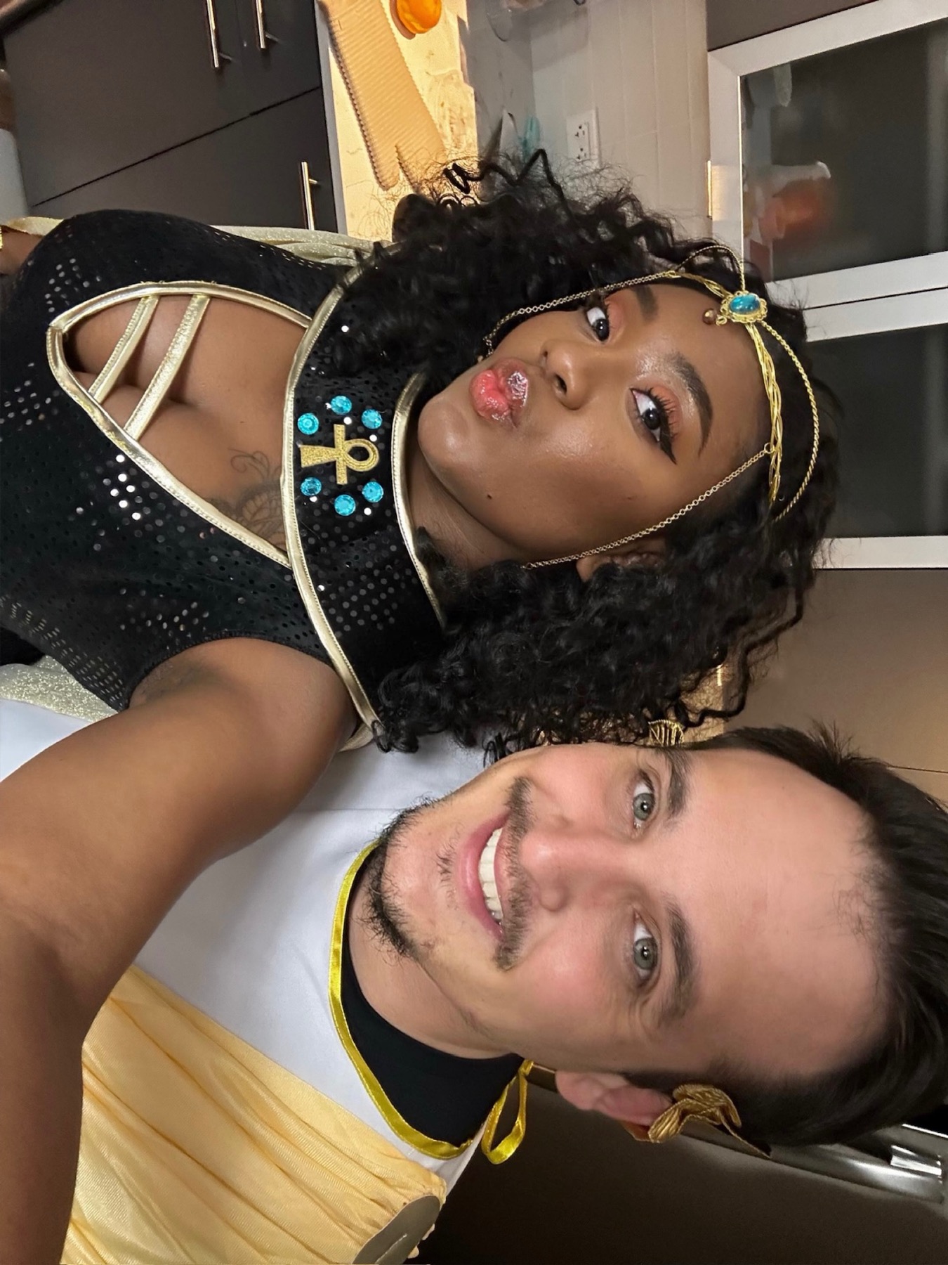Marie and Matthew dressed as Cleopatra and Julius Caesar